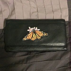 Embroidered leather wallet